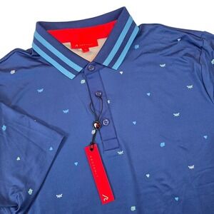 REDVANLY Mens L Langham Polo Mazarine Blue Micro Bee Heart Tiger Print R2415 NWT